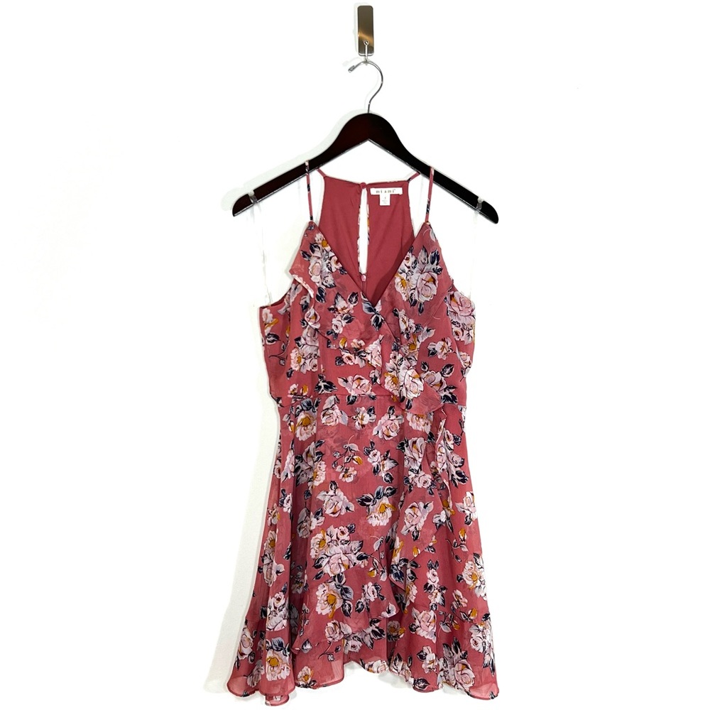 Pink Floral Faux Wrap Dress